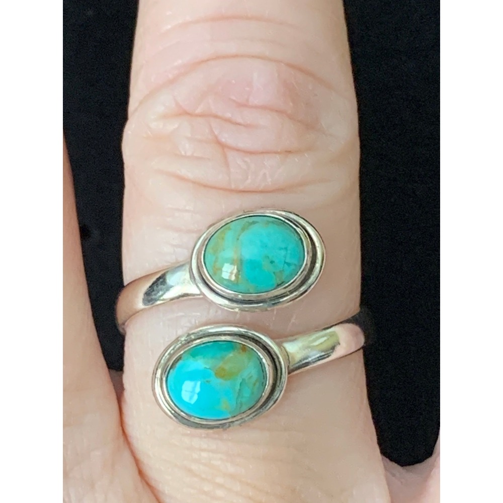 925 Sterling Silver Mohave Turquoise Adjustable Bypass Ring Women Teal Oval